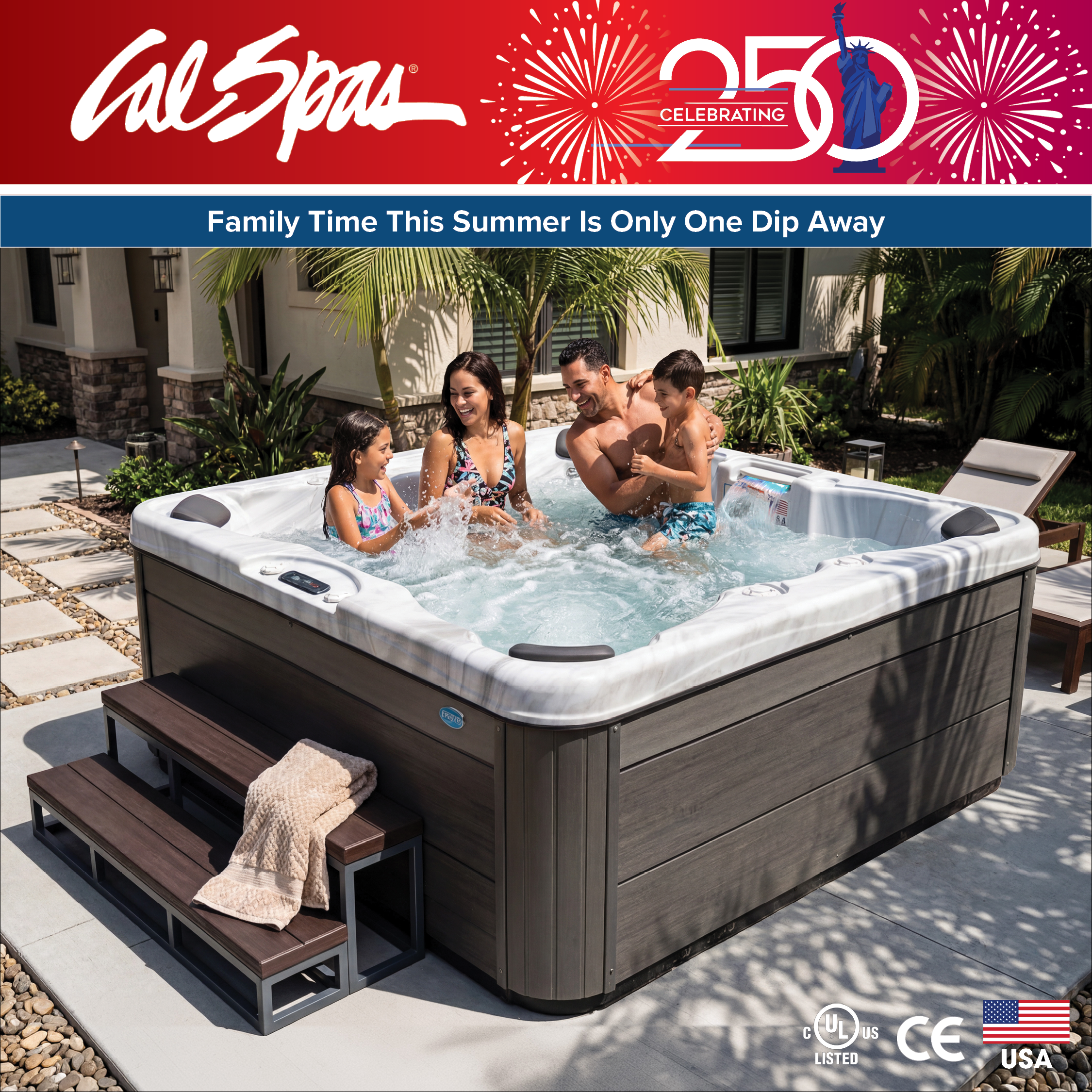 Calspas hot tub being used in a family setting - Westminster